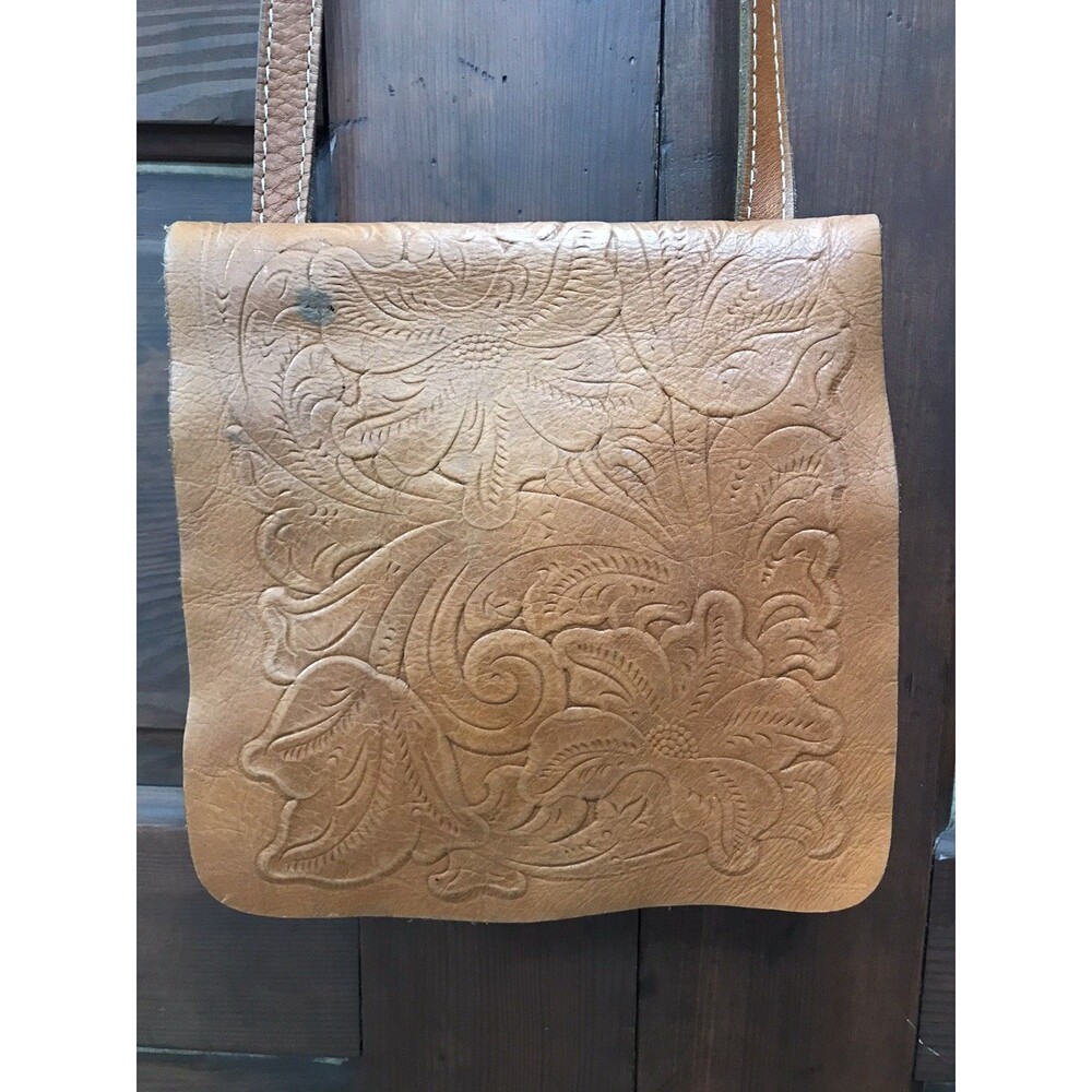 Patricia Nash Tooled Leather Crossbody Brown Floral Embossed Boho Western Bag